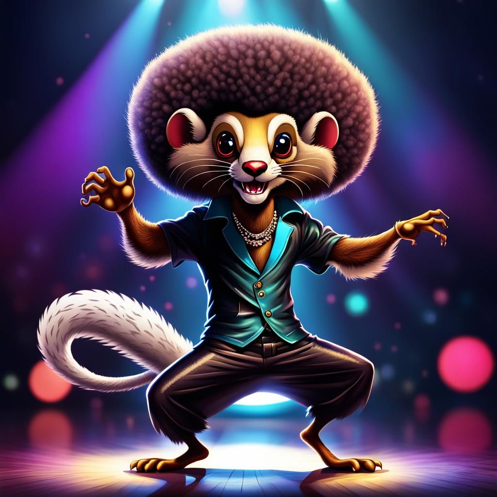 Cartoon Weasel Disco Dancing with Afro
