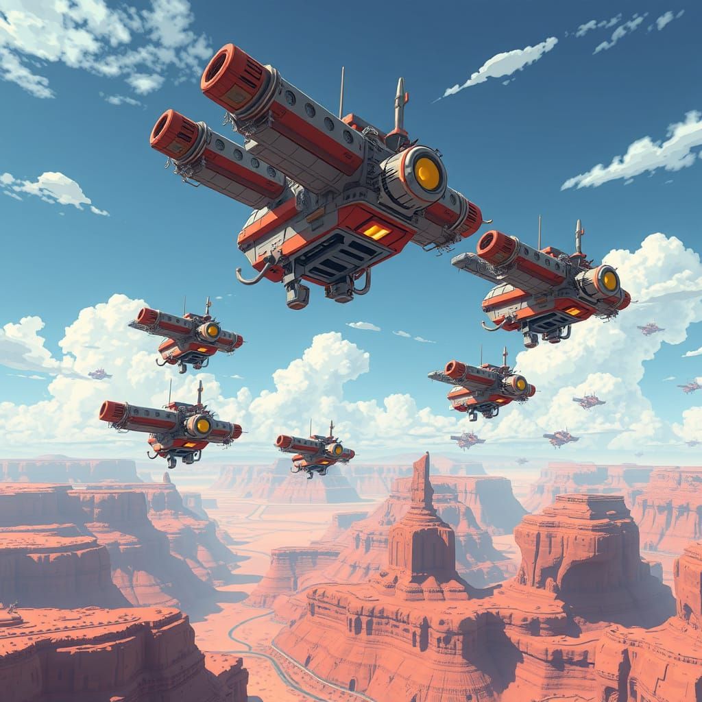 Cyberpunk Desert Airships in Anime Style