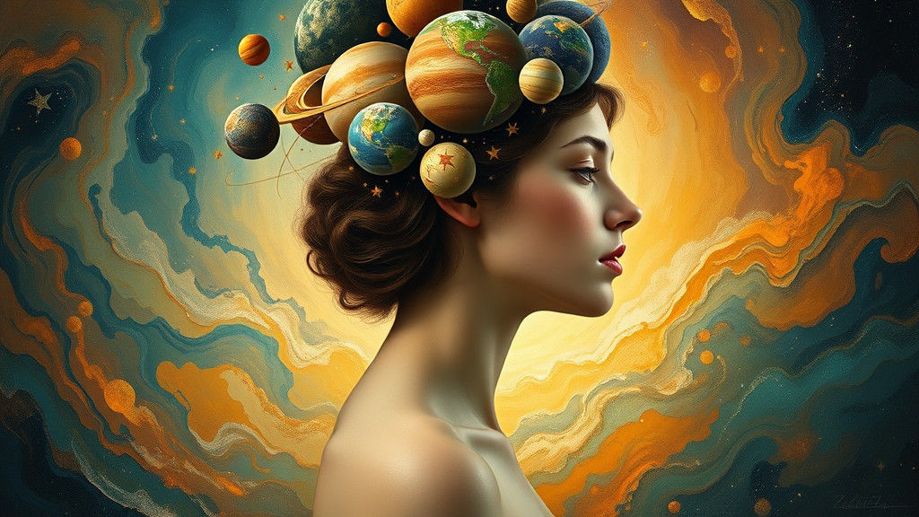 Celestial Portrait: Woman in Cosmic Dreamscape