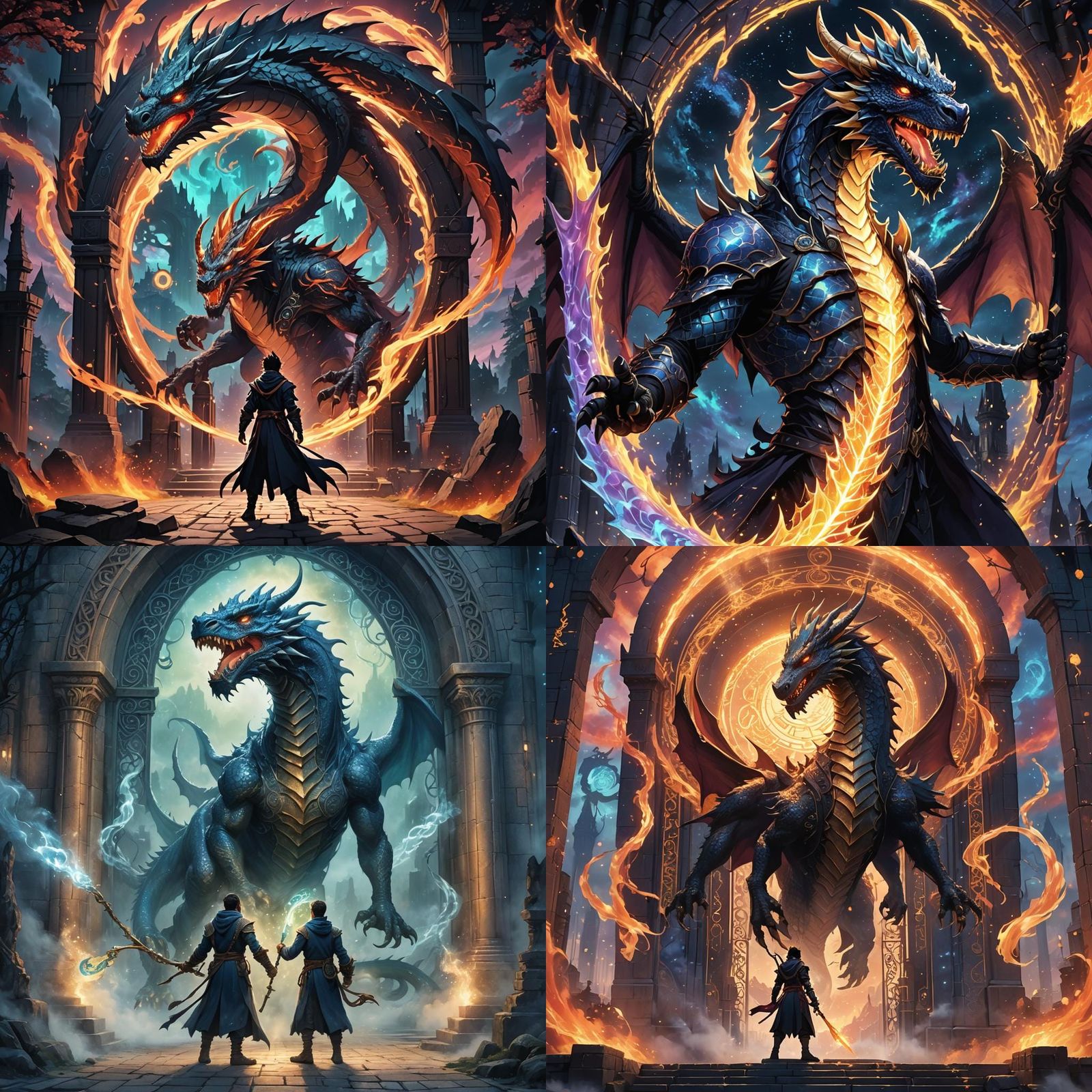 Weredragon Mage at Interdimensional Gateway in Anime Style