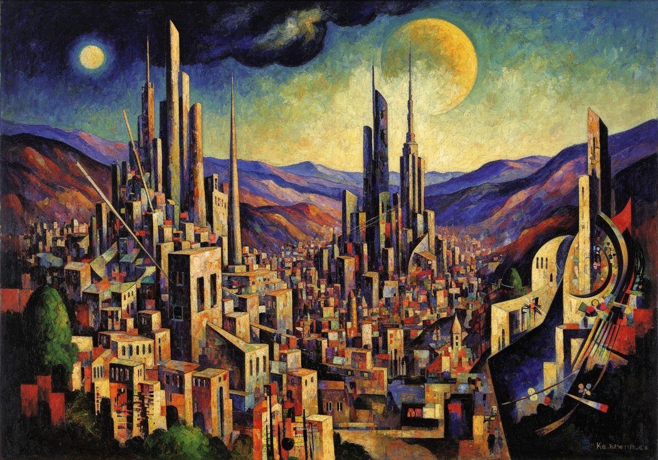 Vibrant Abstract Futuristic Cityscape in Kandinsky Style