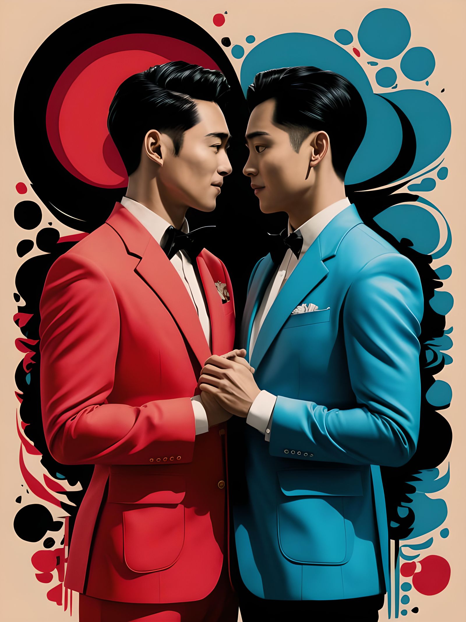 A 1960’s romantic movie, movie poster featuring two gay Asia...