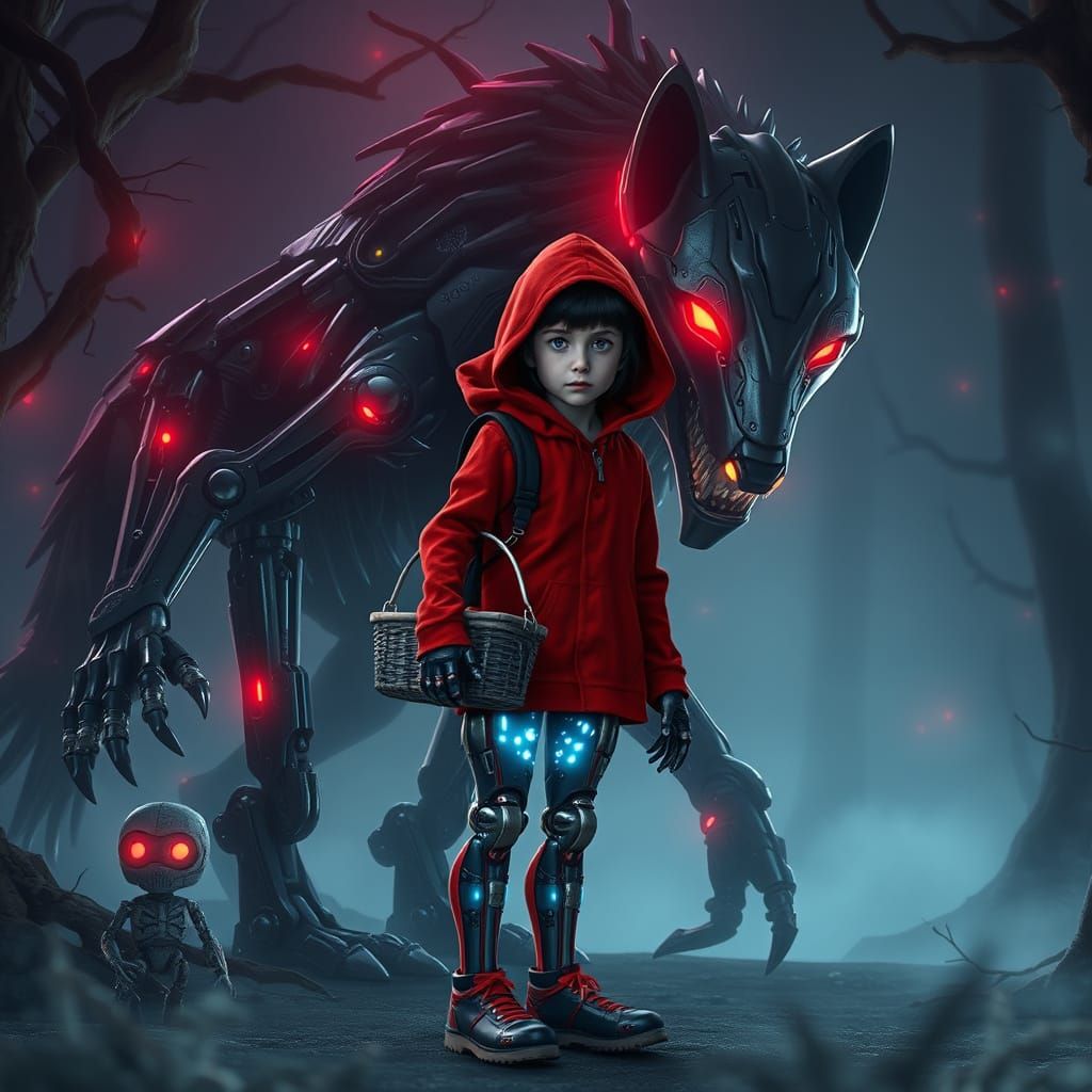 Cyborg Little Red Riding Hood Confronts Biomechanical Wolf i...
