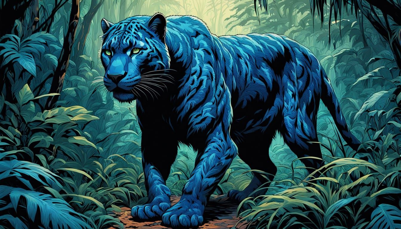 Blue Panther Stalks Through Blue Jungle Comic Art