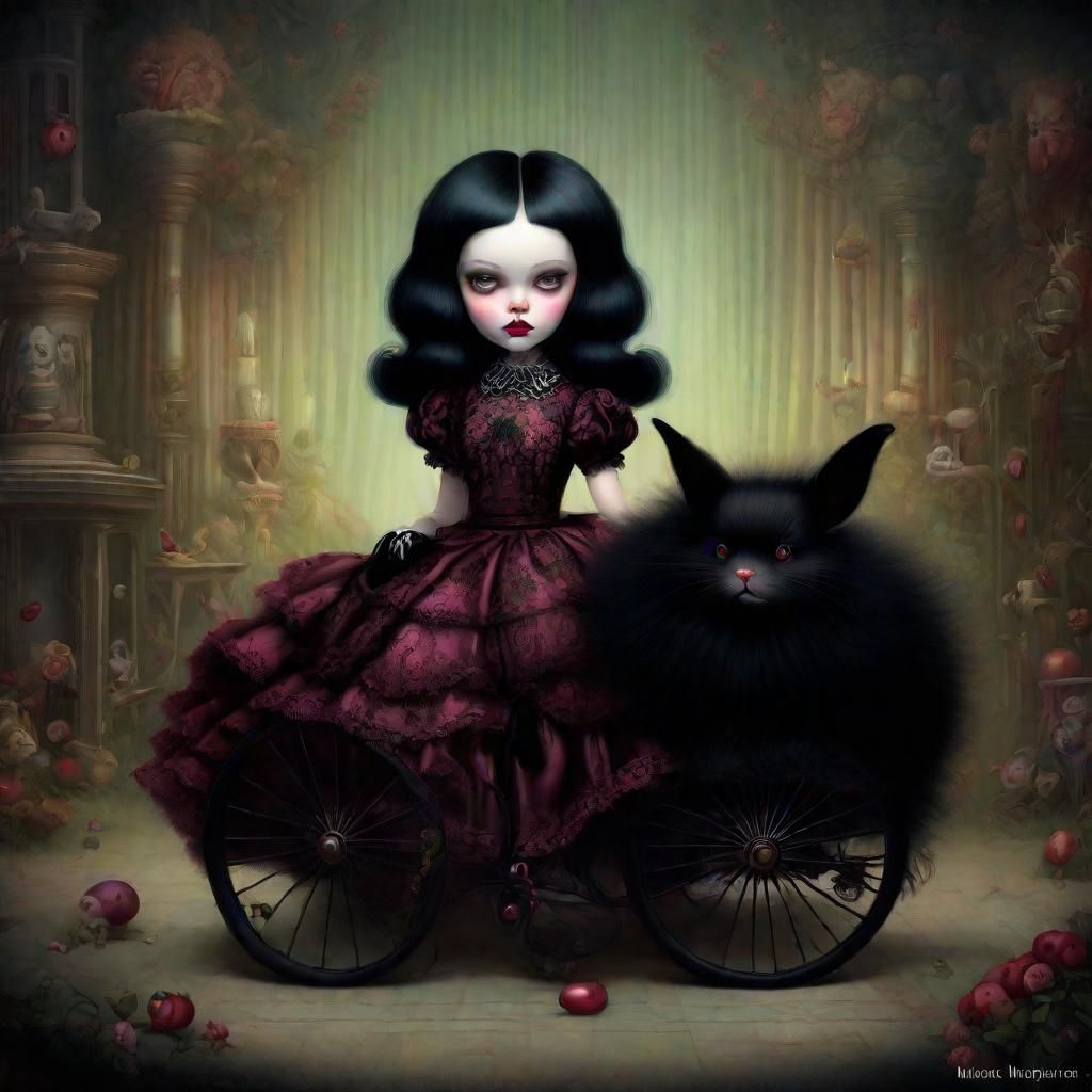 Surreal Dark Whimsy: Evil Girl with Rabbit