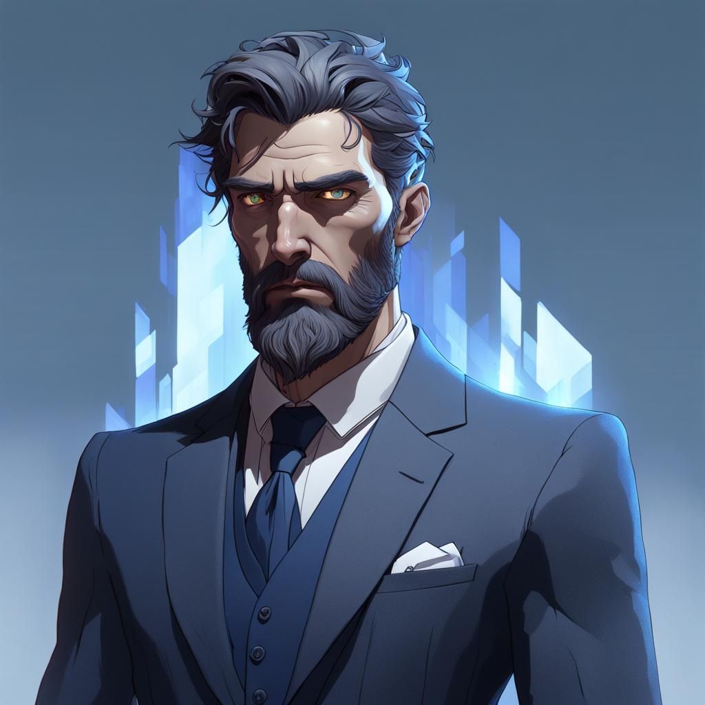 Sad Man in Dark Suit: Digital Art Portrait