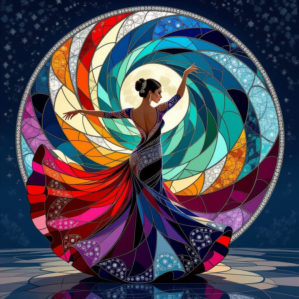 Poster illustration of a flamenco dancer, glass dress