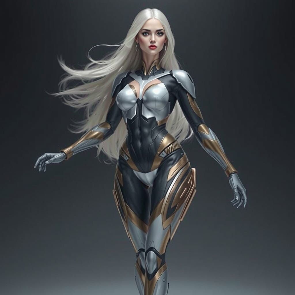 Curvy Cyborg Woman in White Enamel