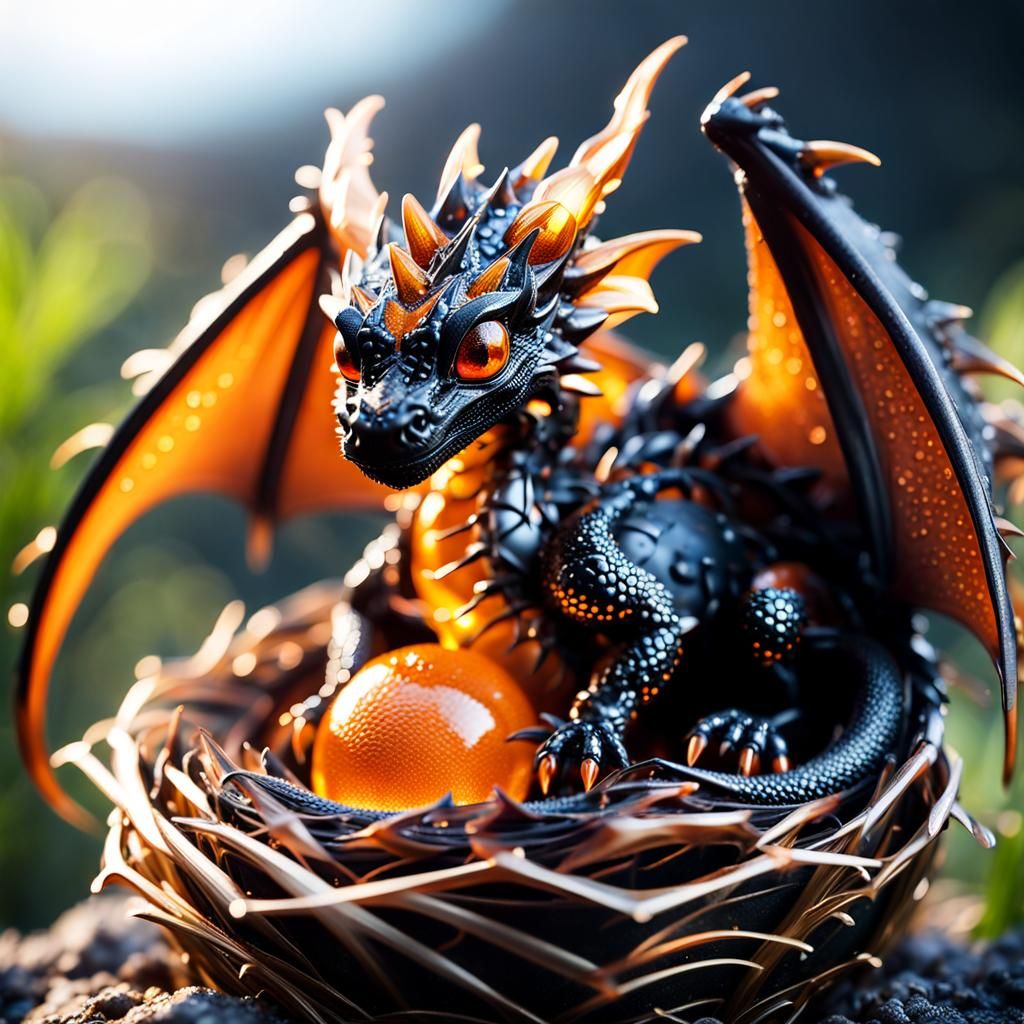 Detailed Macro Photo of a Metallic Baby Dragon