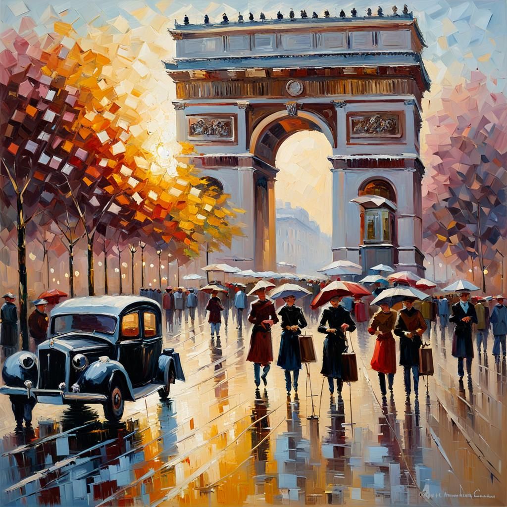 Sun-Drenched Arc de Triomphe in Impressionistic Style