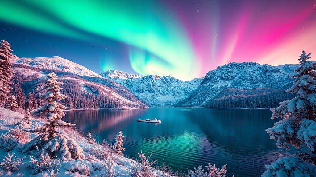 Vibrant Aurora Borealis Dance above Majestic Mountains