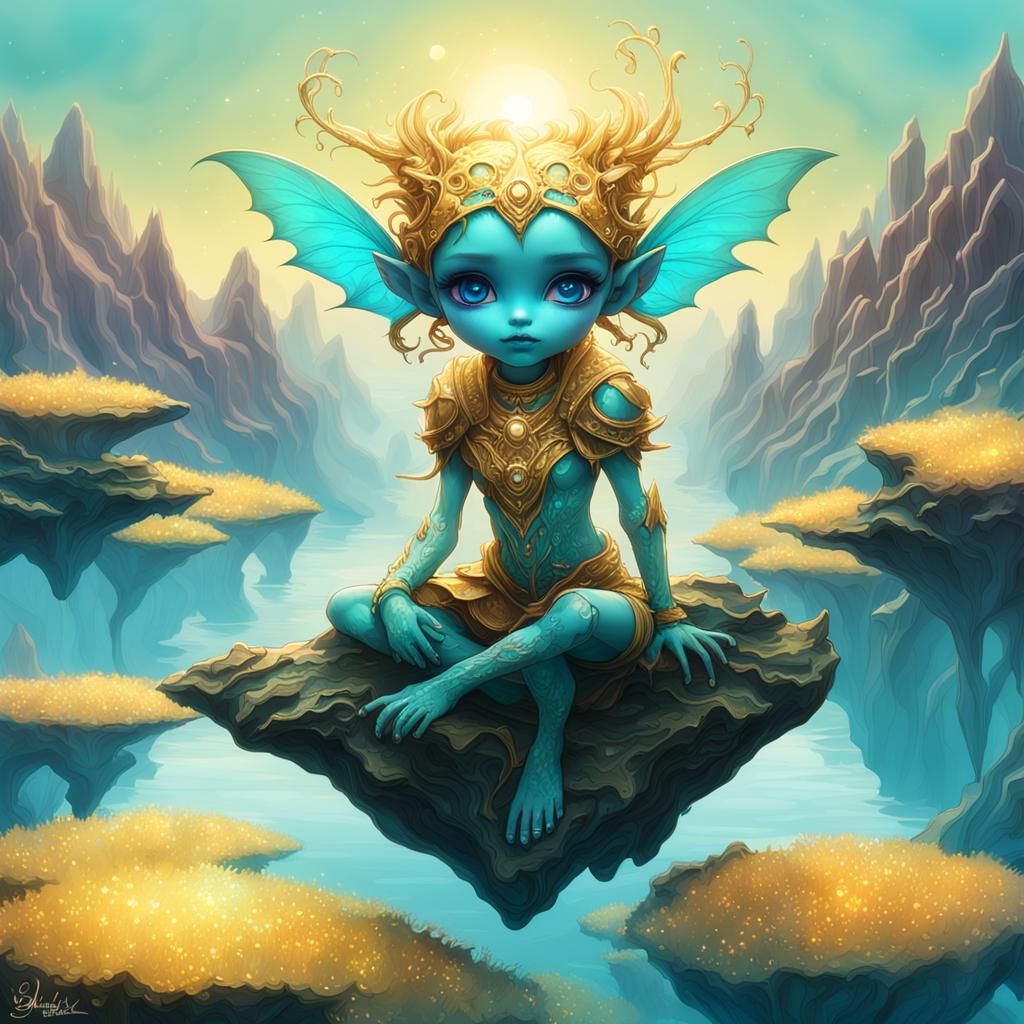 Goblin on Floating Rock in Astral Bioluminescence