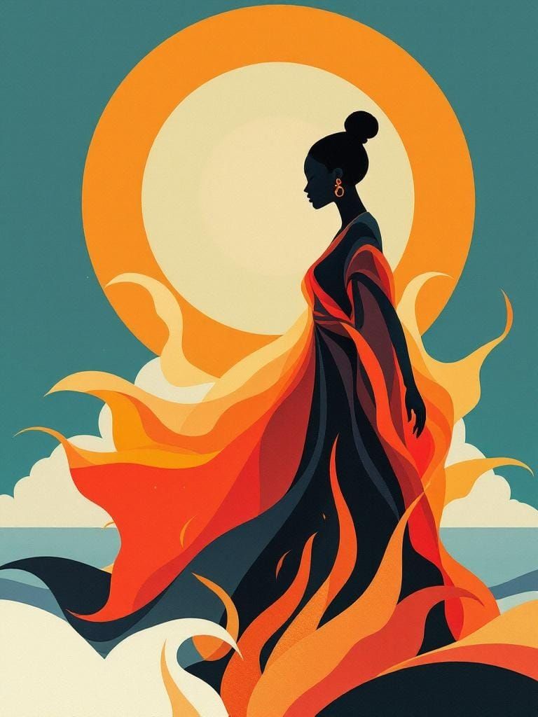 Geometric Silhouette Figure by the Sea