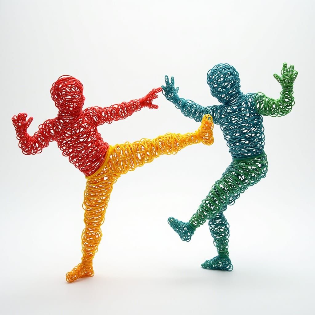 Elastic Band Warriors Engage in Mid-Air Kung Fu Battles