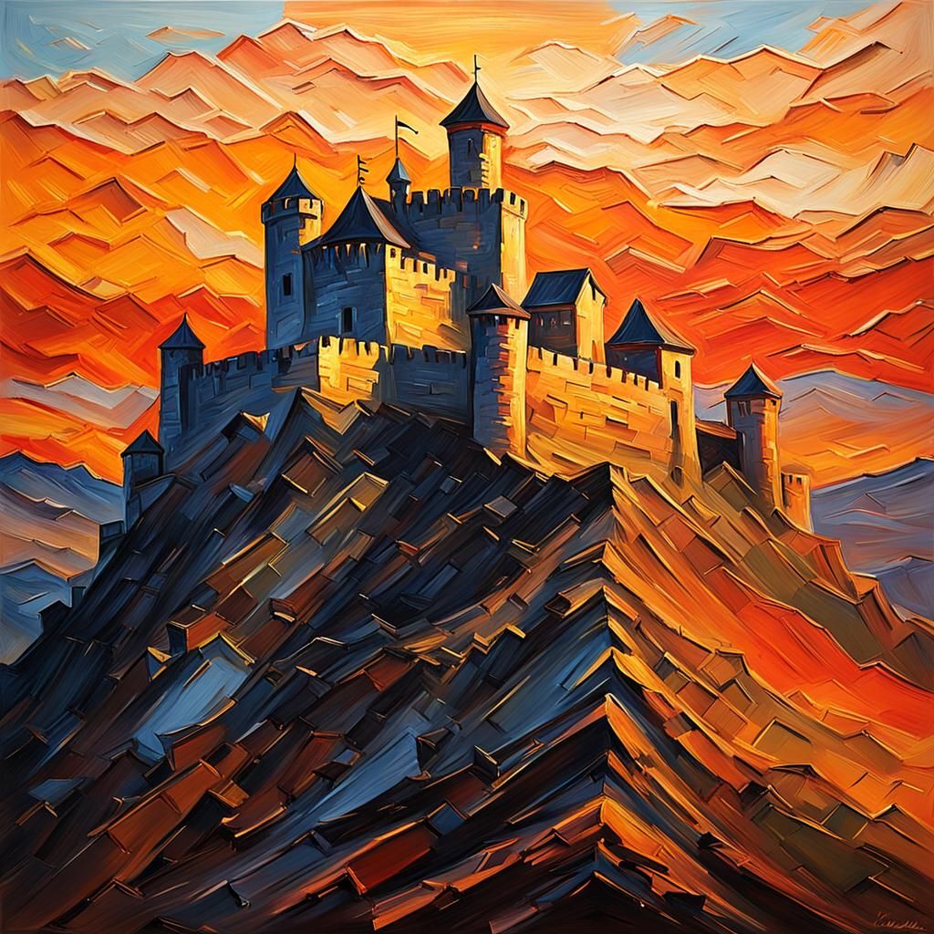 Golden Hour Castle as Impasto Painting