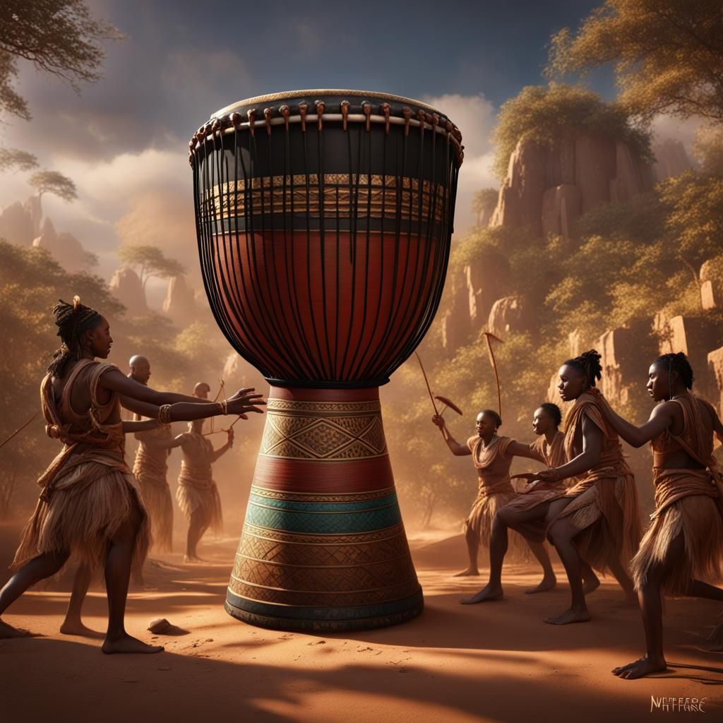 Djembe Drum Rhythms: Fantasy Concept Art in Deep Color