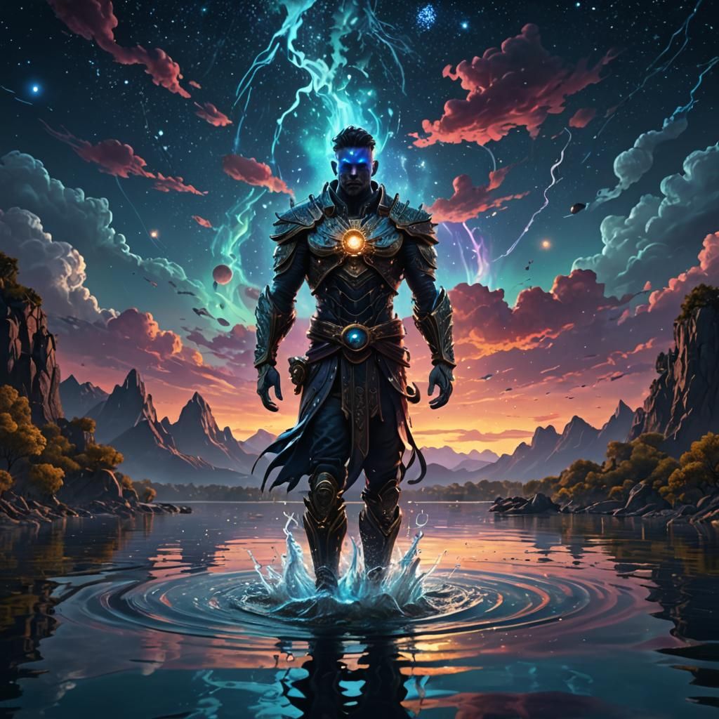 Powerful Figure Absorbing Night Sky Energy