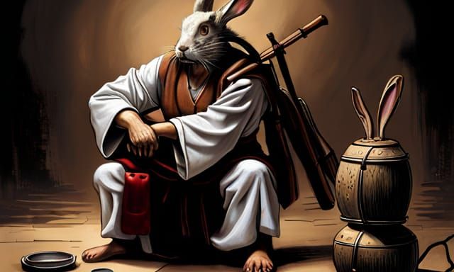 Rabbit Samurai Master Disciplines His Student