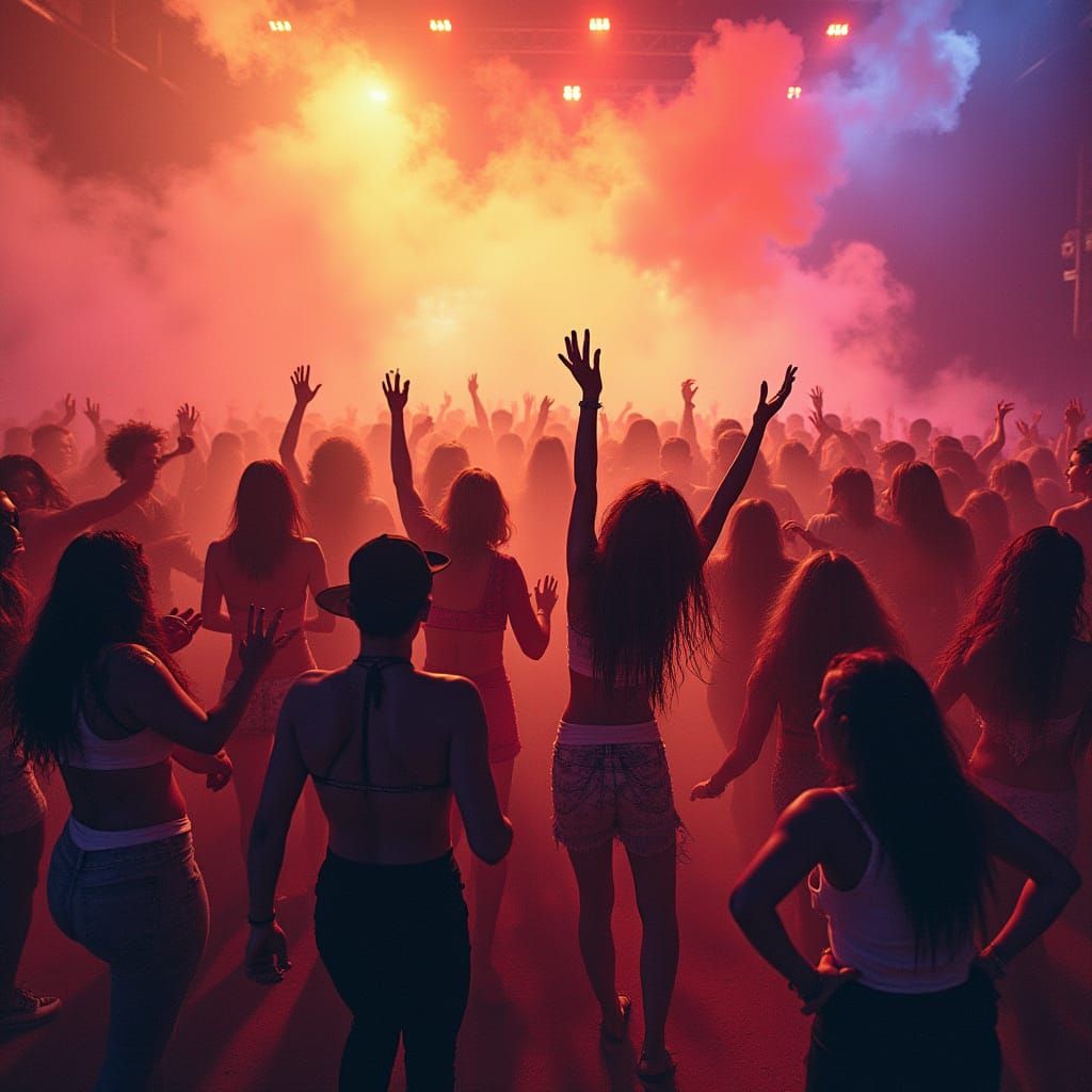 Dynamic Drum and Bass Festival Scene in Vibrant Colors