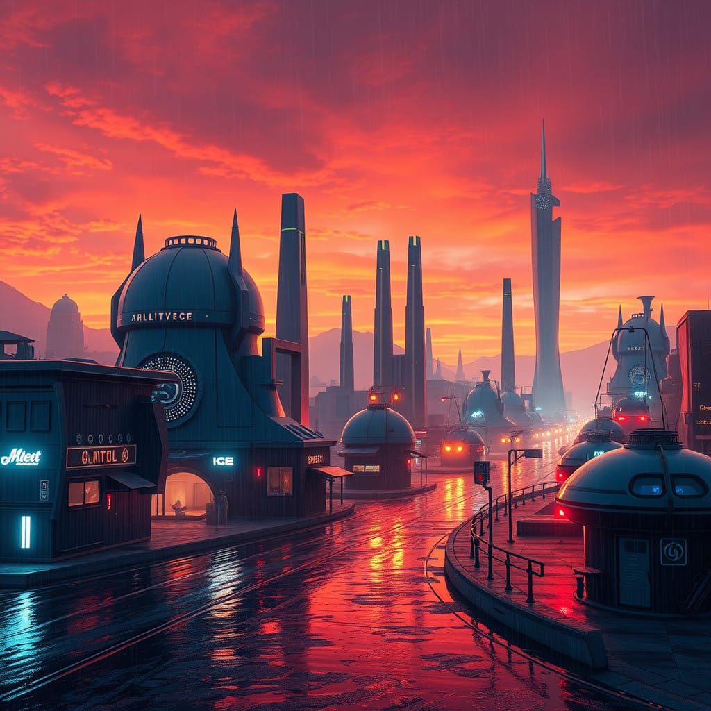 Surreal Martian Cityscape at Dusk