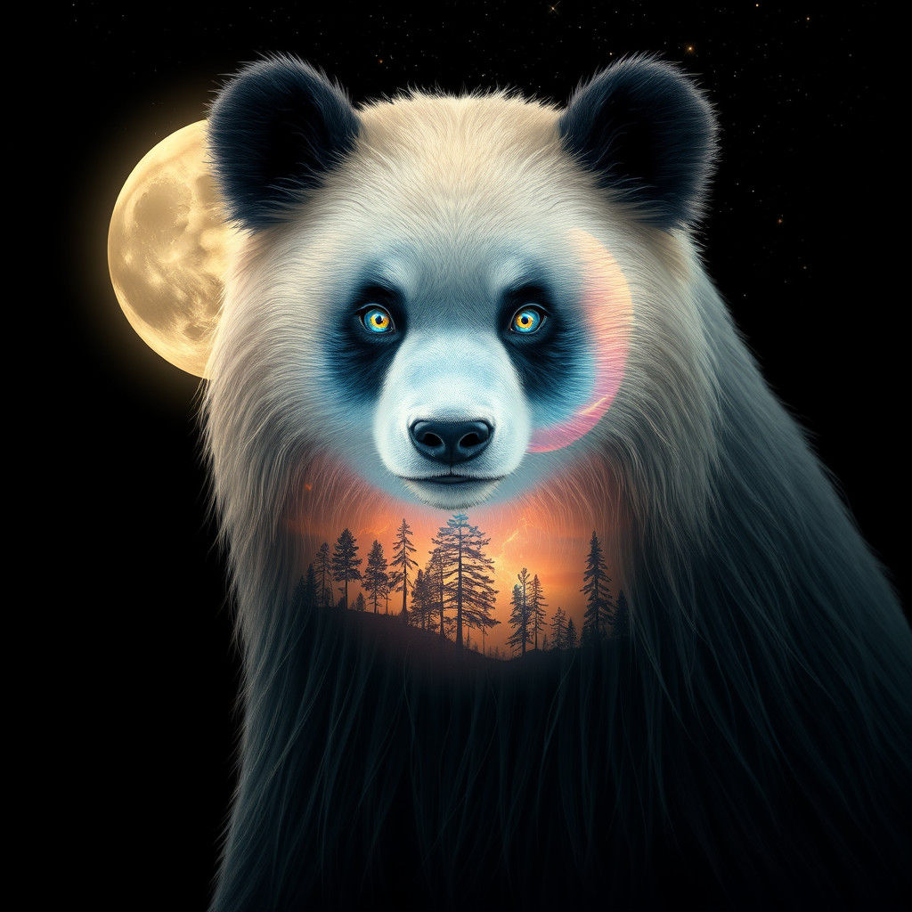 Ethereal Panda Bear with Cosmic Aura, Fantasy Art