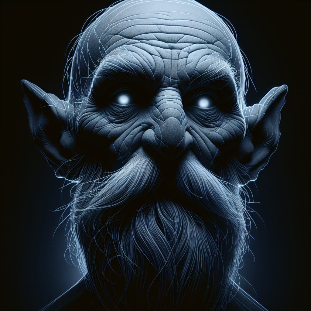 Aged Goblin Portrait with Glowing Eyes