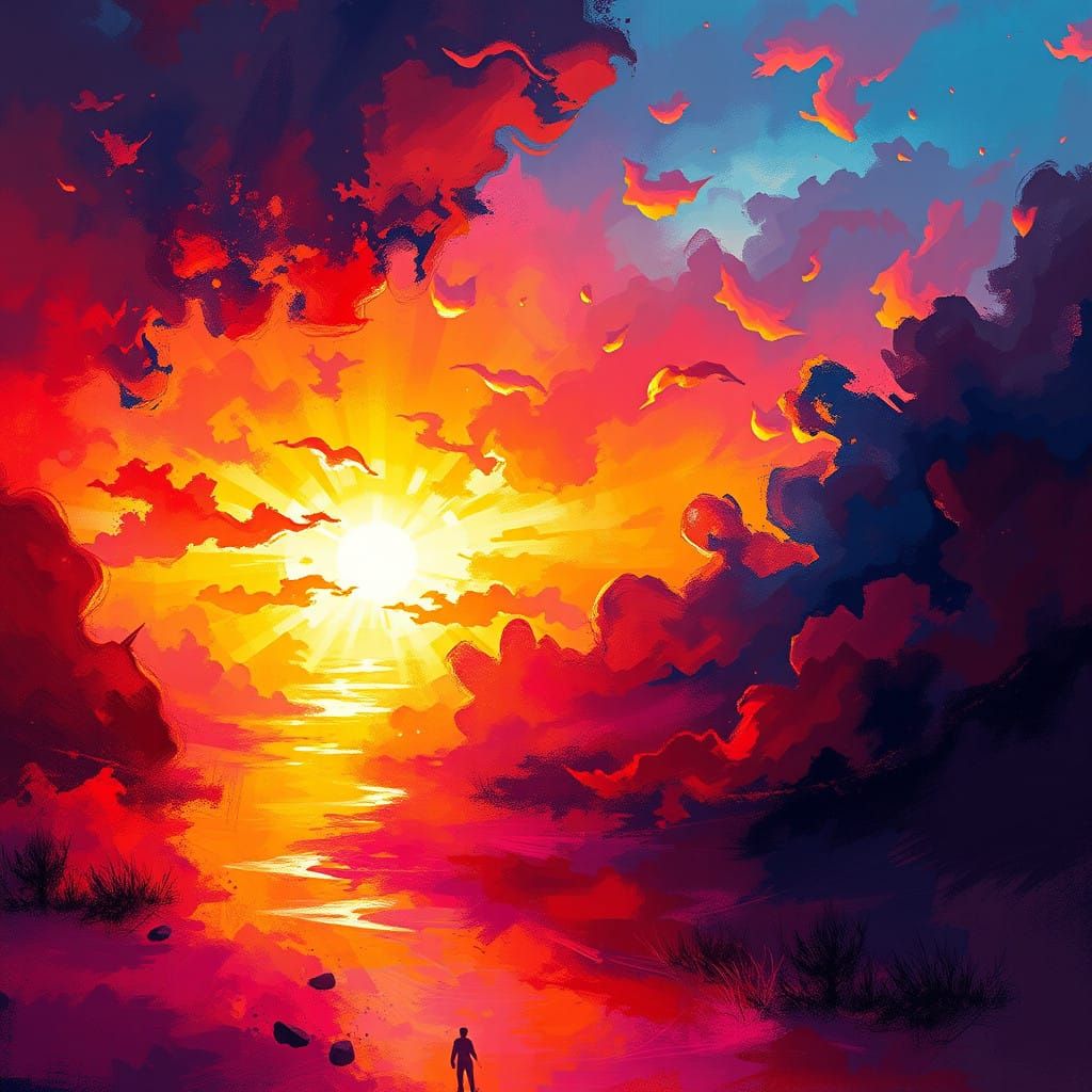 Dreamlike Sunset Abstract Art in Vibrant Colors