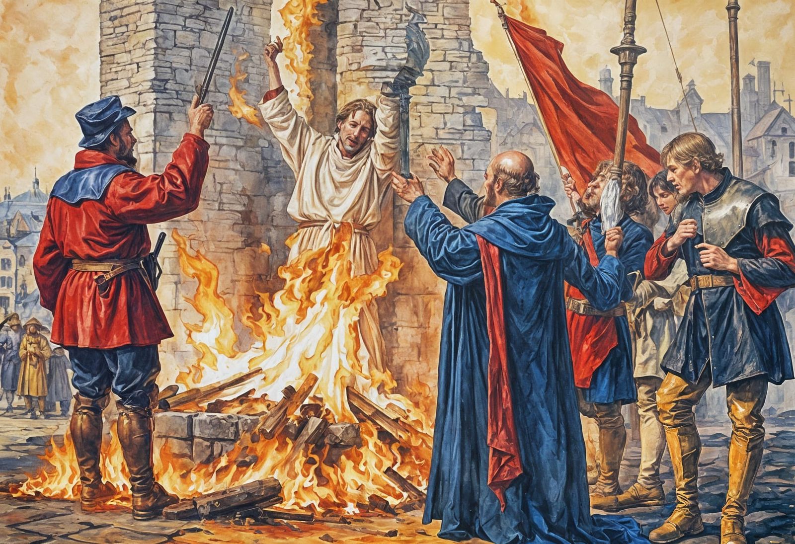 Medieval Burning in Impressionist Style