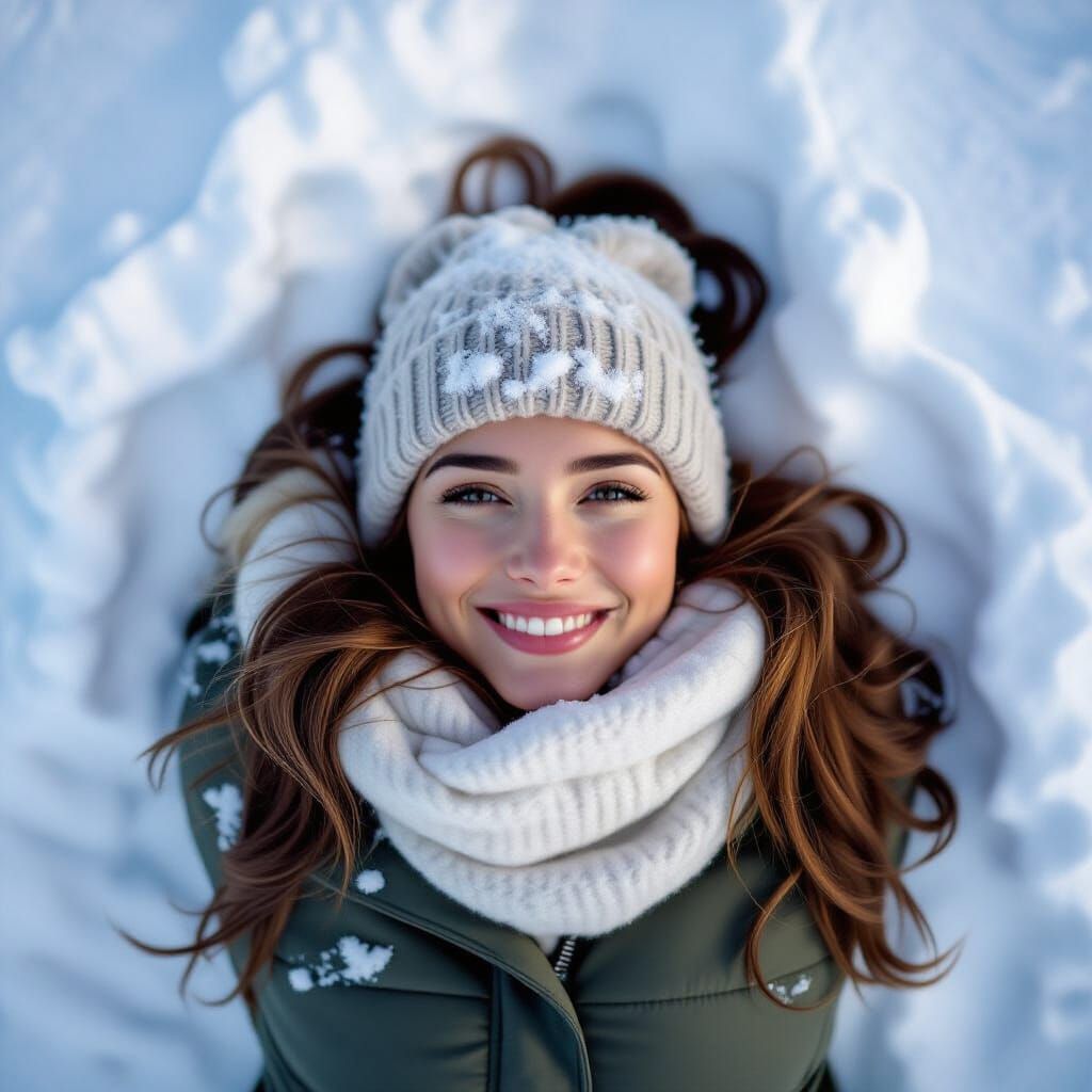 a snow angel face in the snow