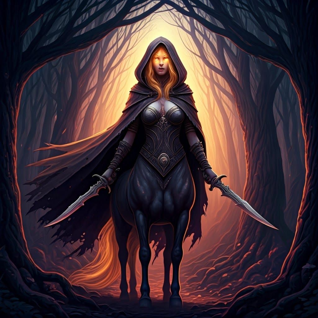 Ethereal Centaur Woman in Mystical Forest