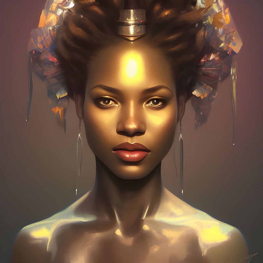 Silver African Queen Portrait in Hyperdetailed Style
