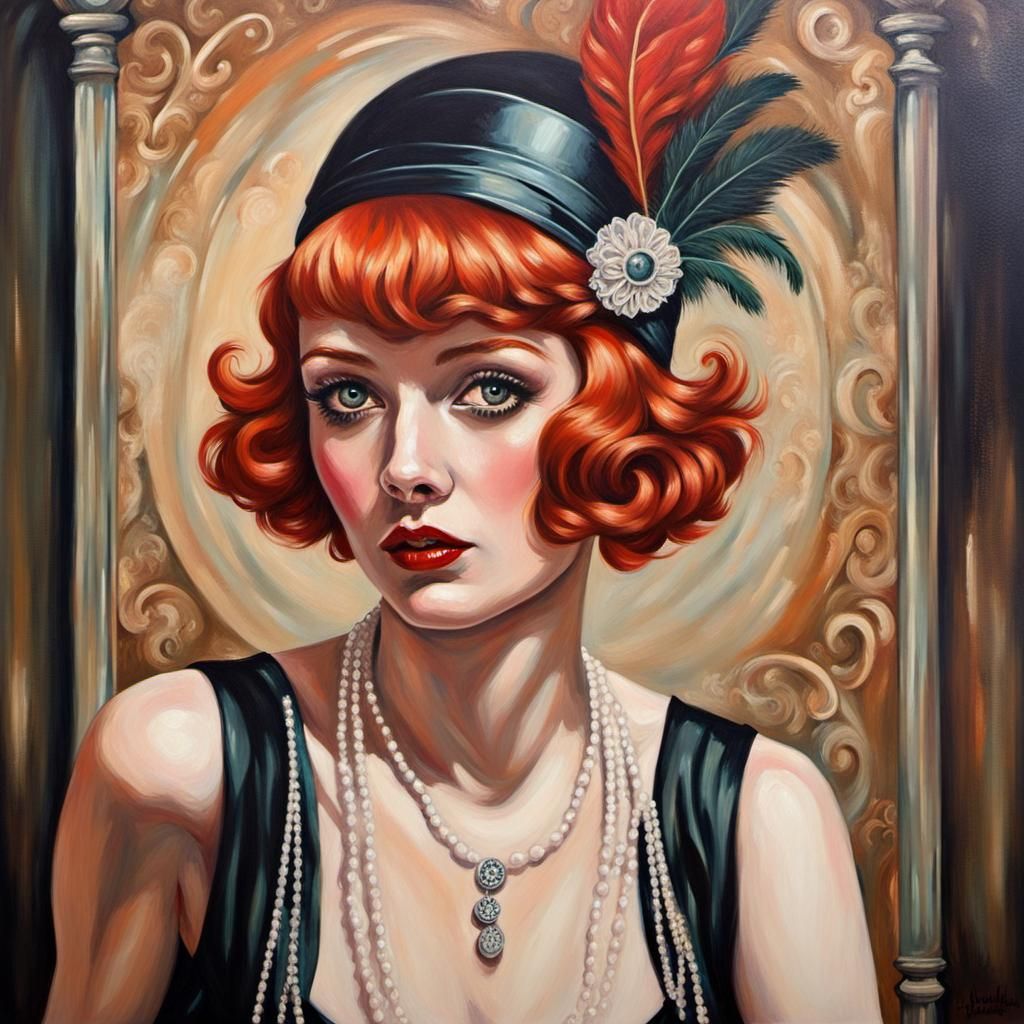 Flapper in Speakeasy: Surreal Vintage Glamour Painting