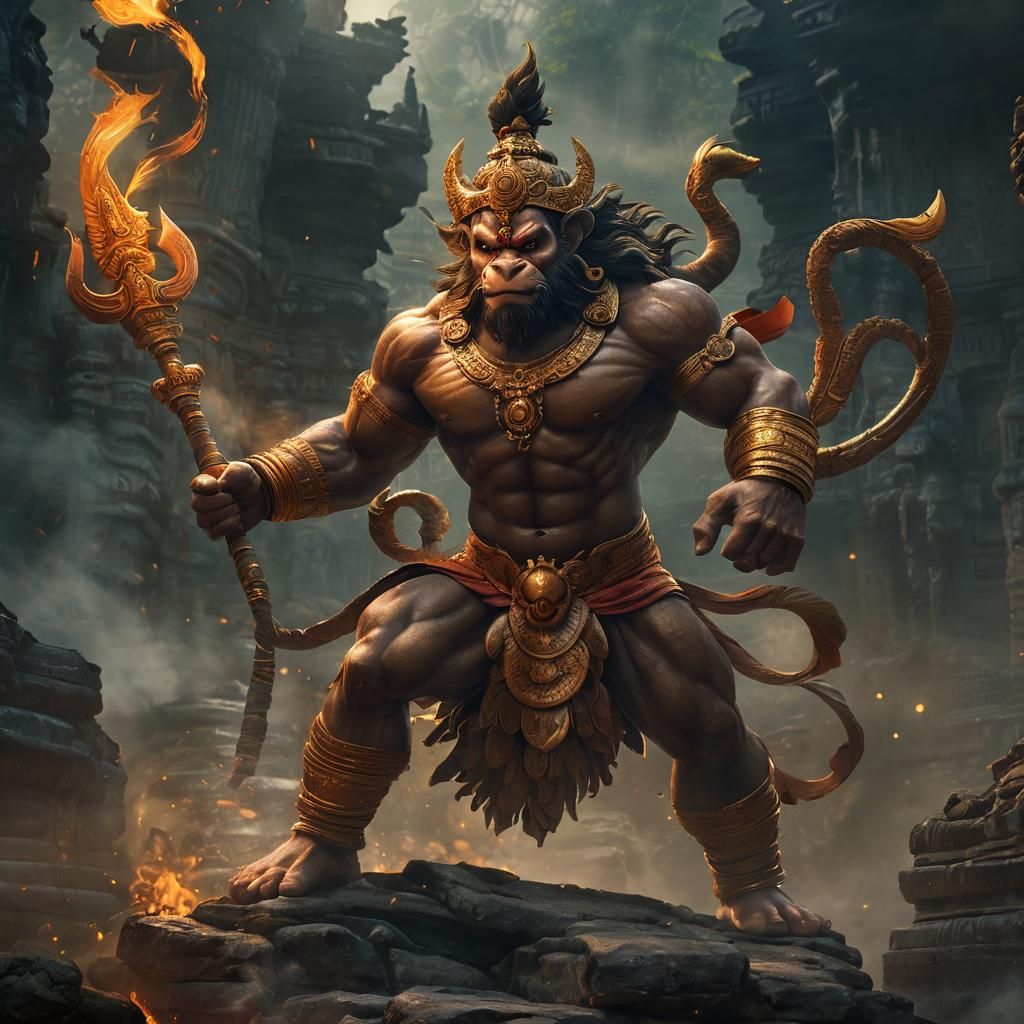 Lord Hanuman in Triumphant Temple Glory