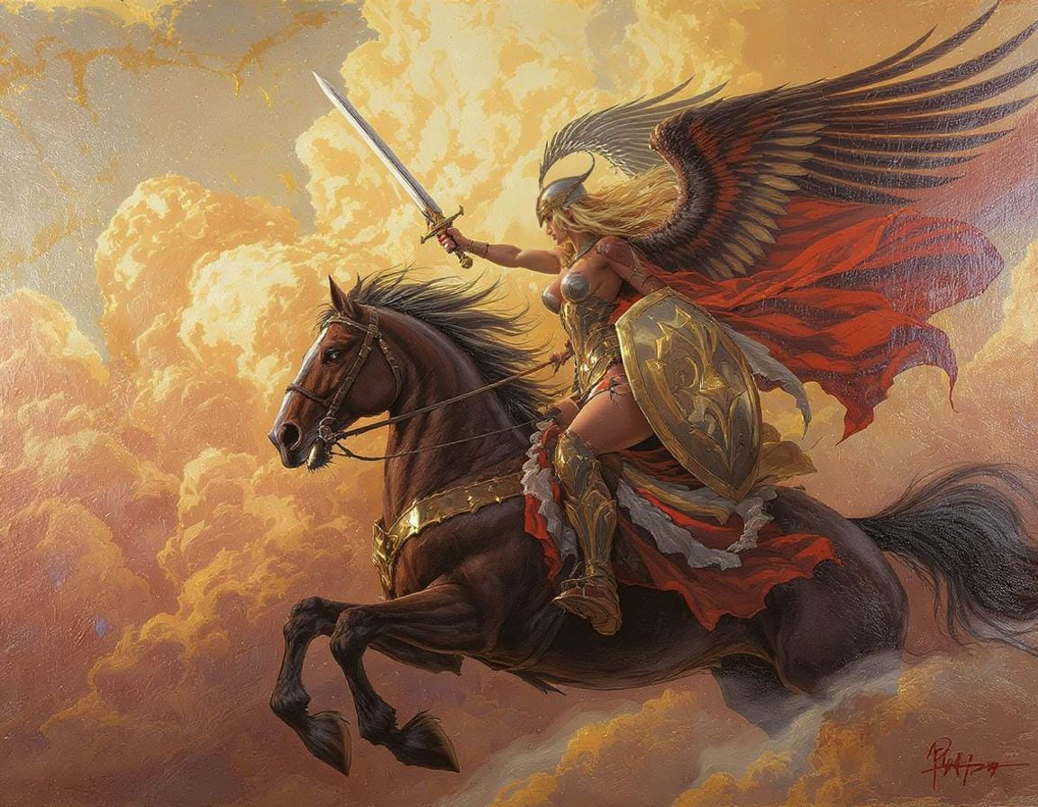 Valkyrie on Horseback in Sunlight, Oil Painting