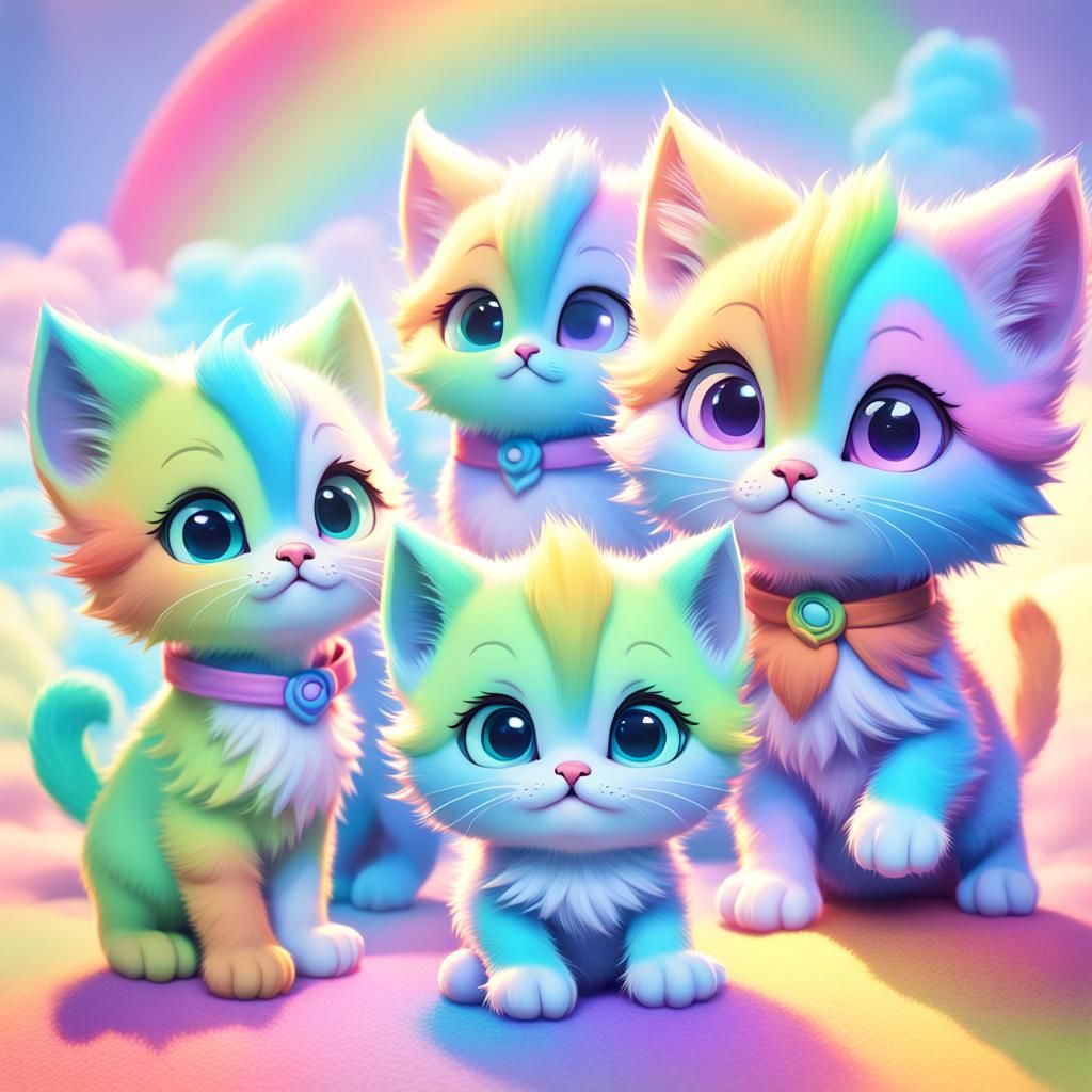 Adorable Kawaii Pastel Rainbow Kittens in 3D