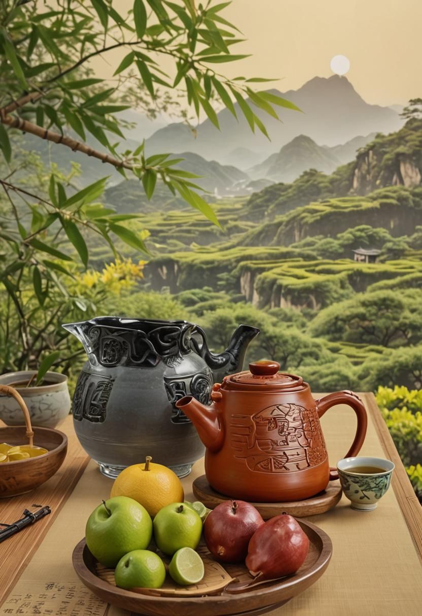 Still Life with Tea and Green-Yellow Fruit