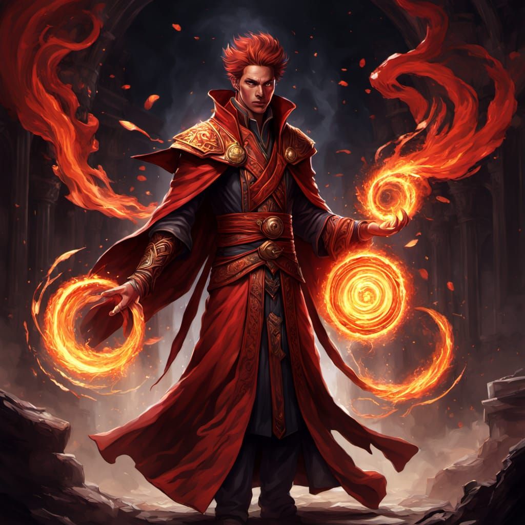 Red Mage Casting Spell in Fiery Arcane Energy