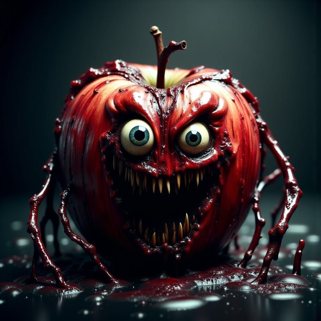 Menacing Giant Eyed Apple in Hyper-Realistic 3D