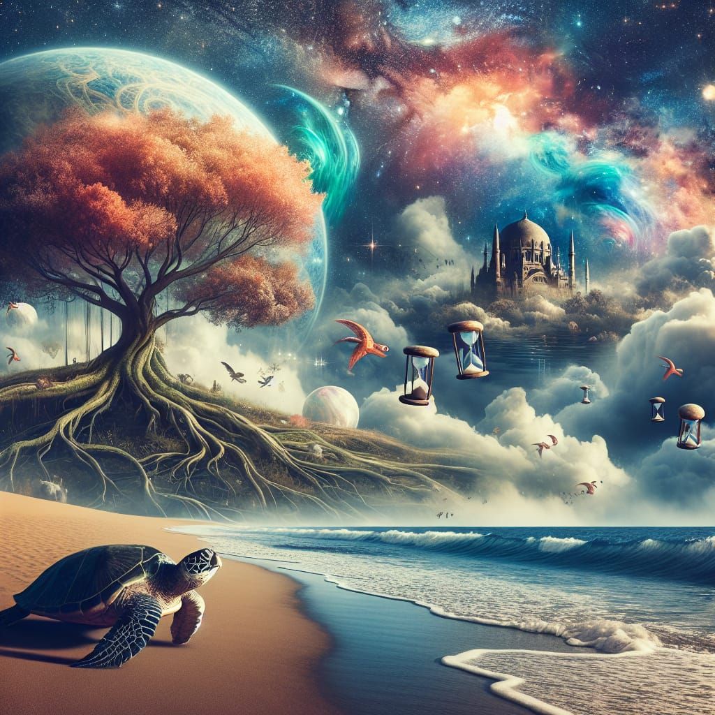Surreal Dreamscape: Tree Between Sky and Sea