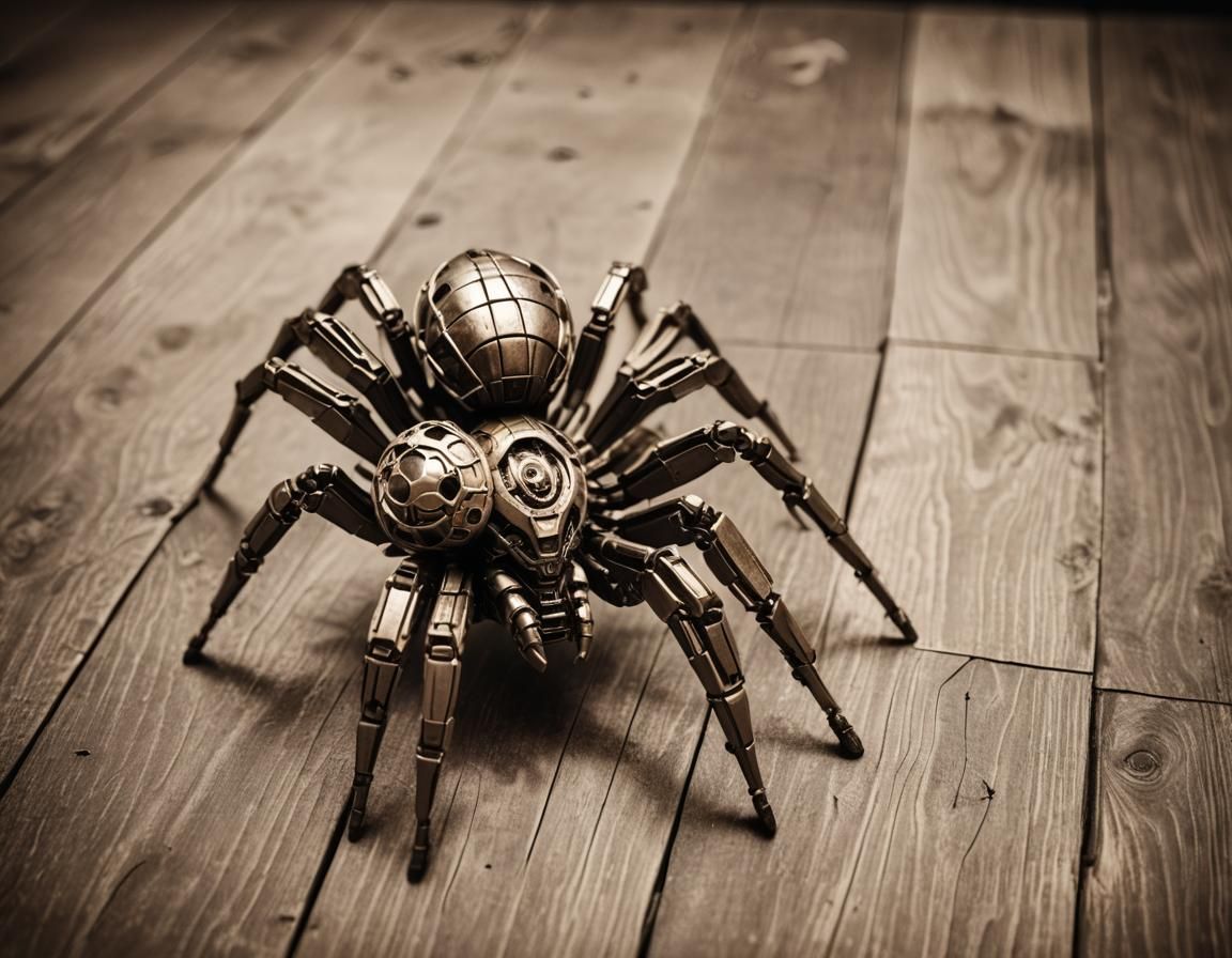 Crushed Mecha-Spider in Sepia Tones
