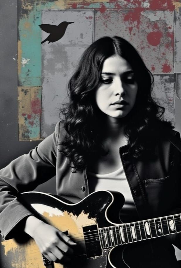 Early 80s Native American Guitarist in Retro Rock Style