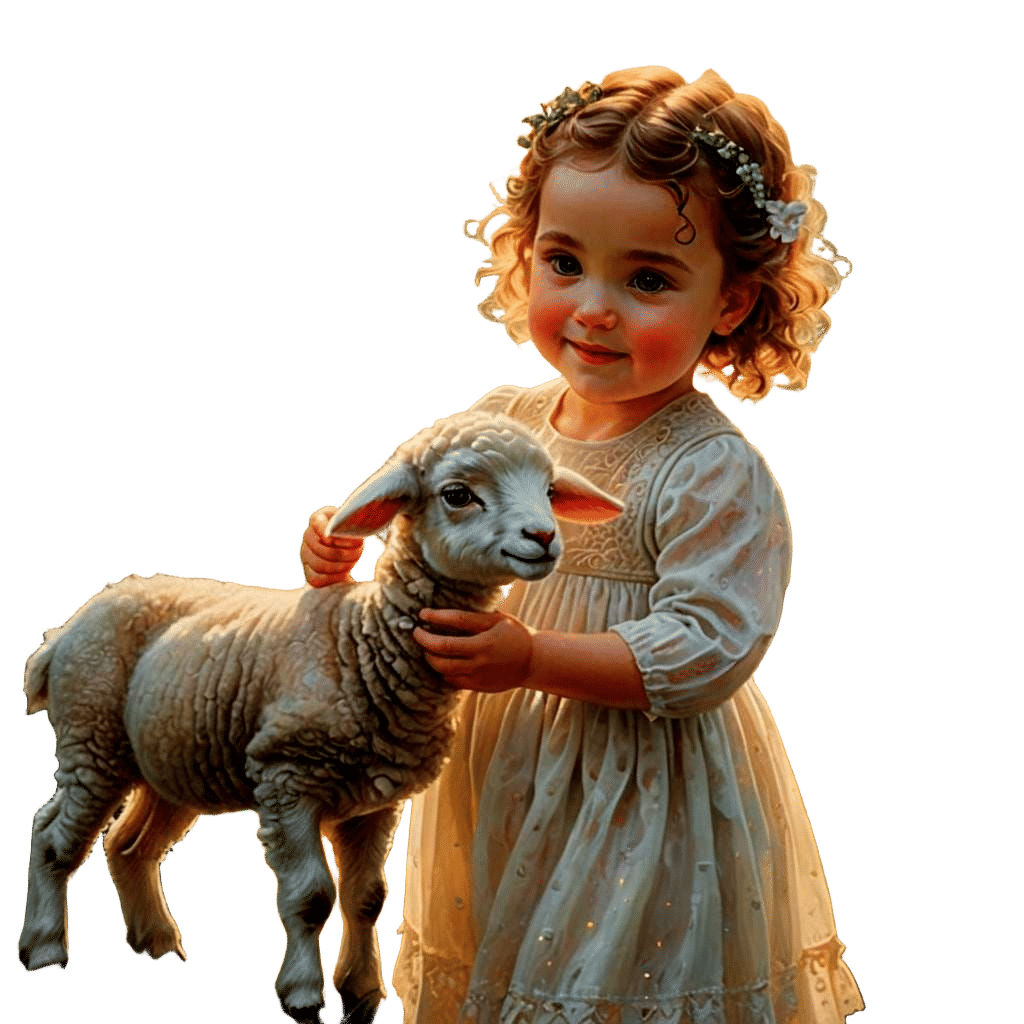 Baby Girl Feeds Lamb: Hyperrealistic Fantasy Art