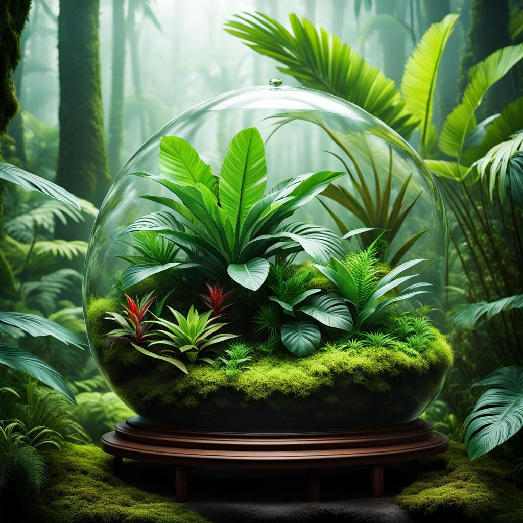 3d art on the verge of vulgarity, Terrarium with tropical pl...