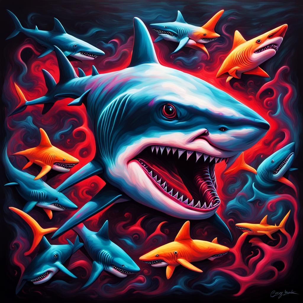 Neon Graffiti Sharks in Cosmic Ultra HD