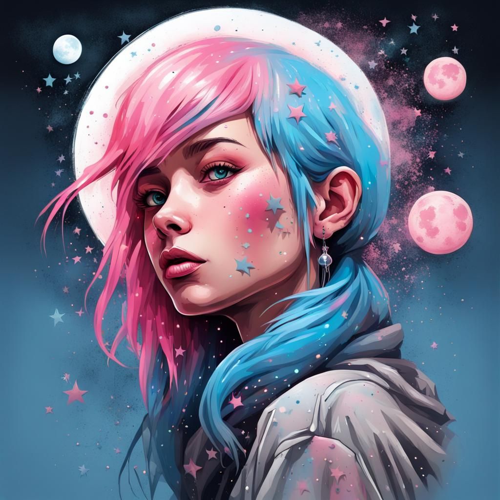 Girl with Moon Clips in Graffiti Art Style