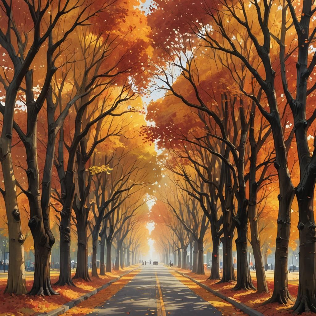 Autumn Avenue in Photorealistic Style