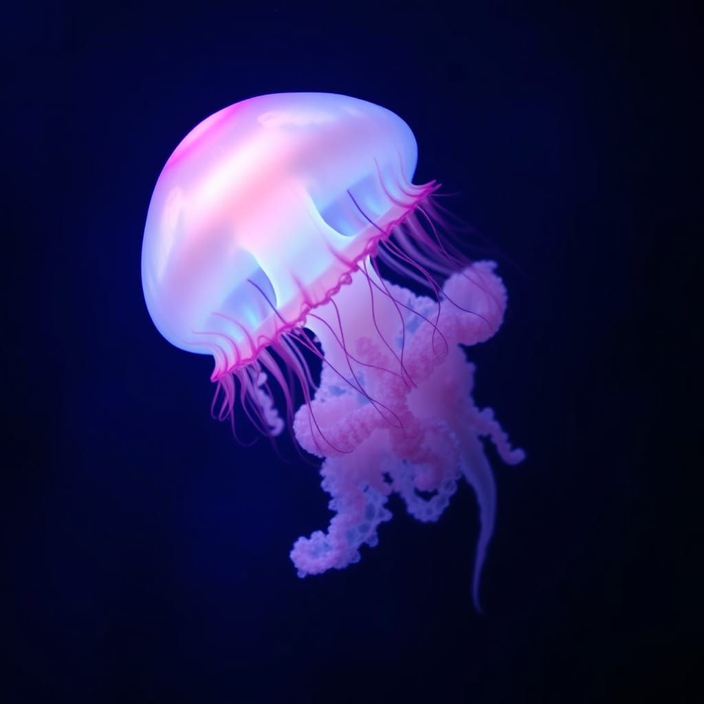 Glowing Jellyfish Illuminates Ocean Depths in Ethereal Beaut...