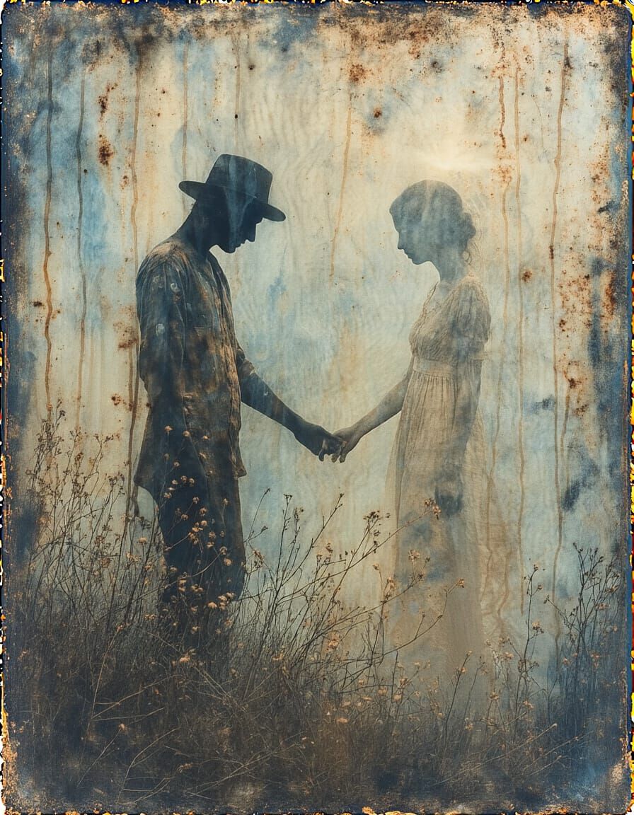 Charred and Rusty Liquified Muslin [lots of descriptive flowing words] and Holding Hands