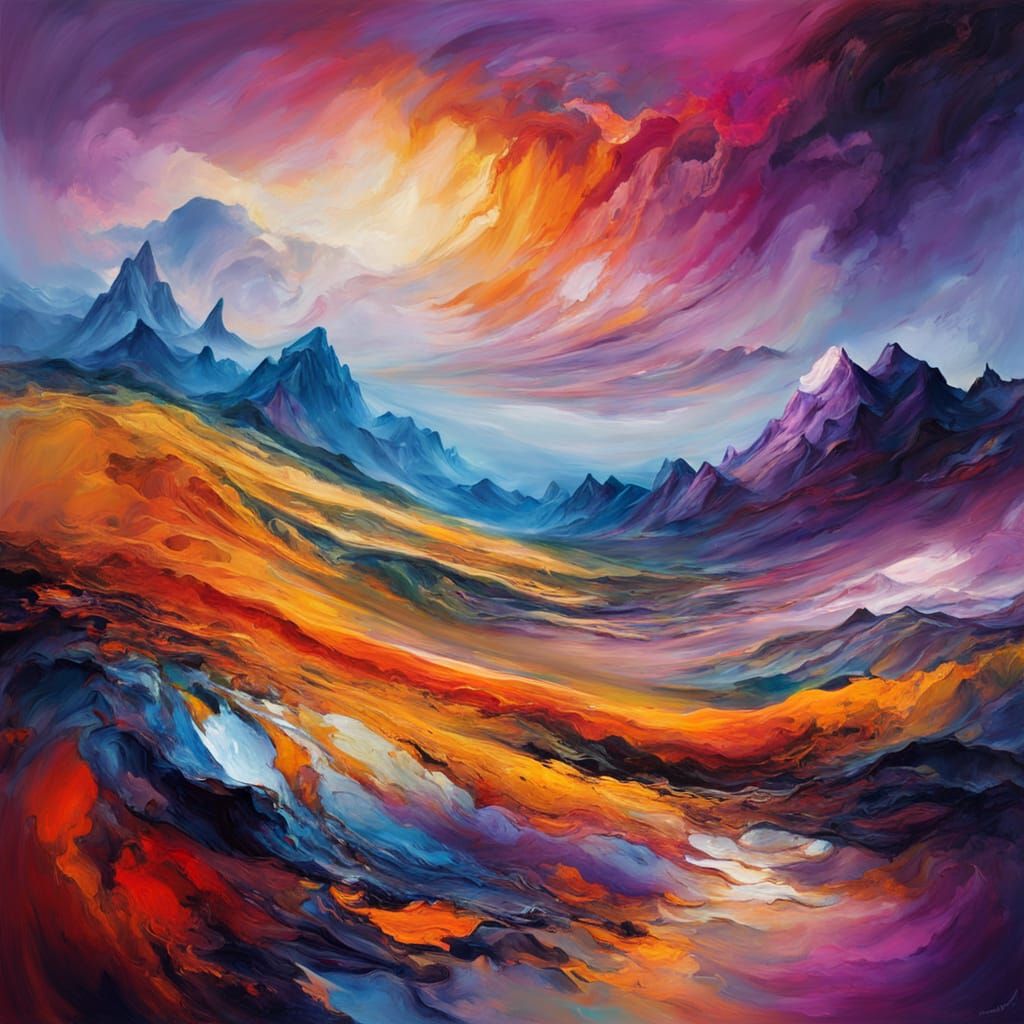 Dreamlike Surreal Landscape in Vibrant, Swirling Brushstroke...
