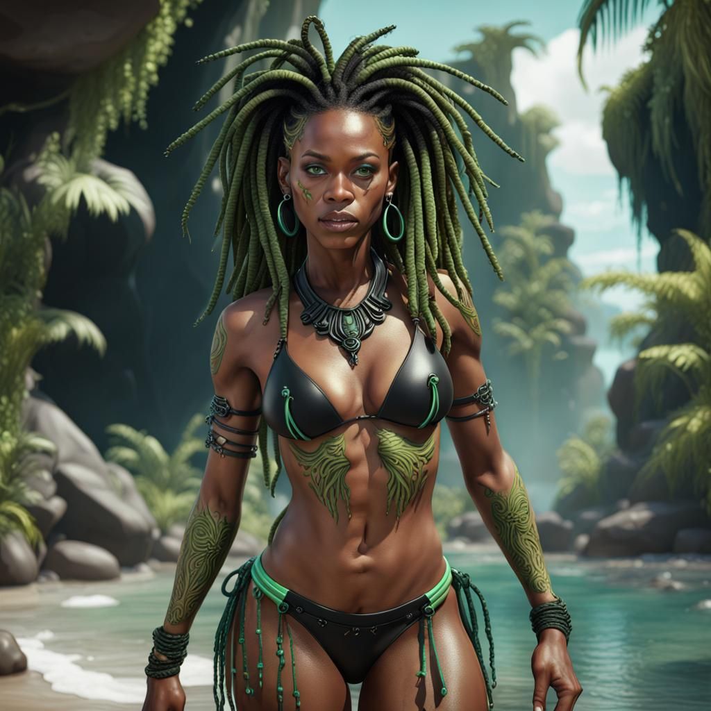 Stunning Black Woman in Bikini: Fantasy Concept Art